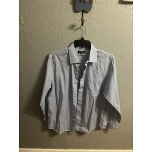 Men's Chaps‎ Blue & White Plaid Button Up Long Sleeve Shirt 17 34/35